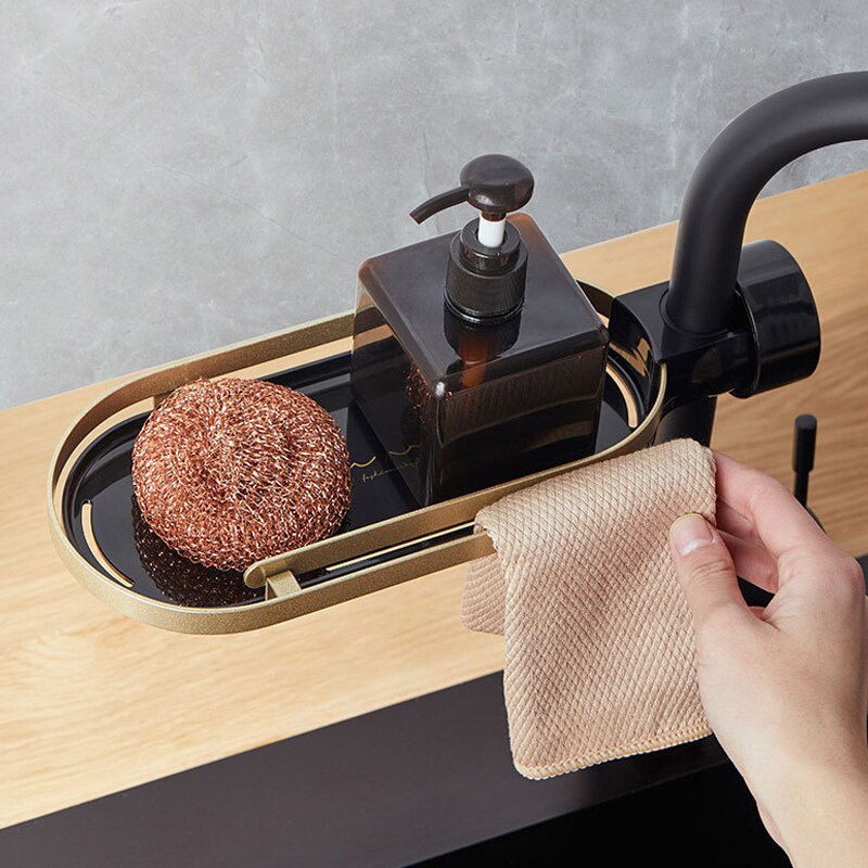 Kitchen and bathroom faucet storage rack