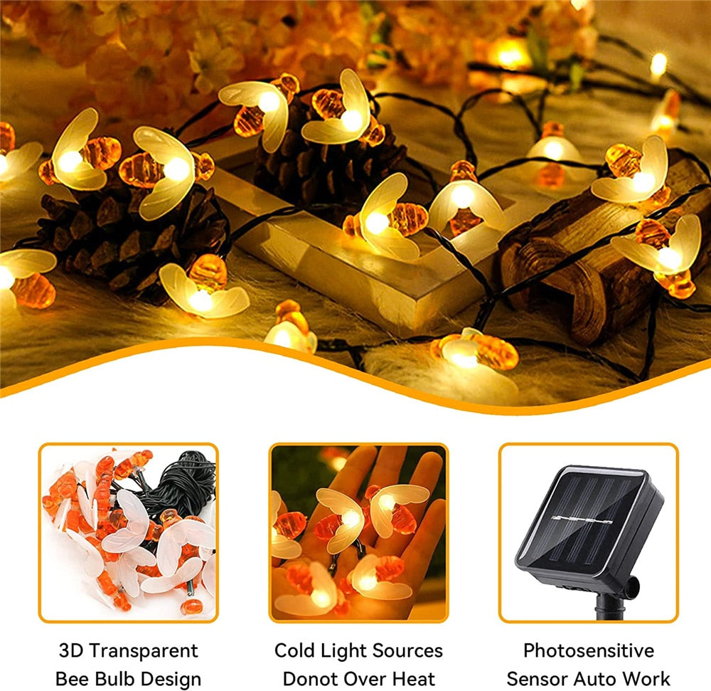 LED solar string lights bee outdoor garden decoration