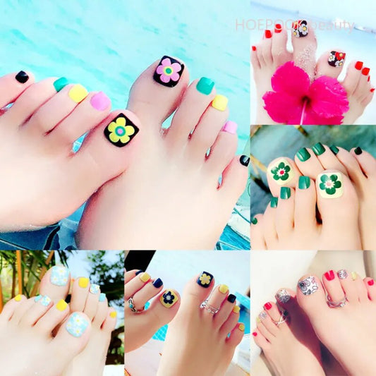 24pcs Colorful Fashion Toe Fake Nail Pieces