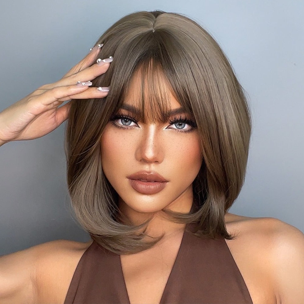 Daily short hair wig with bangs