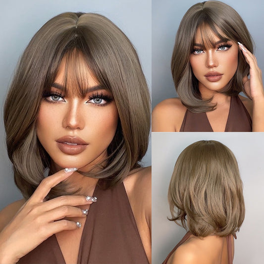 Daily short hair wig with bangs